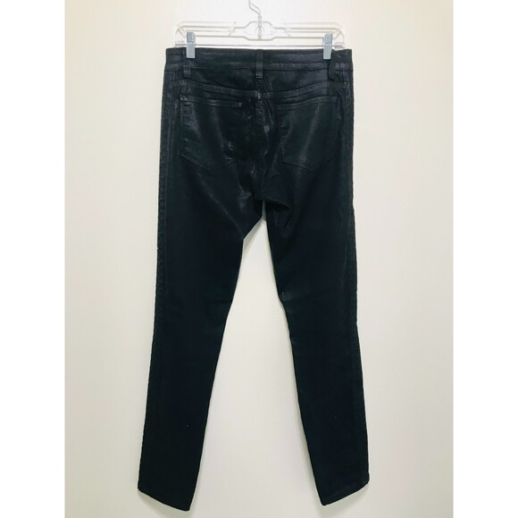 NYDJ Black Waxed Jeggings with Geometric Design Tuxedo Stripe, Size 6 - Picture 3 of 5